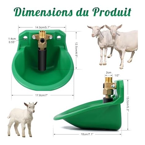 Abreuvoir automatique pour moutons, bovins avec trous de drainage, alimentation automatique en eau pour chevaux, bétails, moutons, porcs et chiens - Vert (1/2)