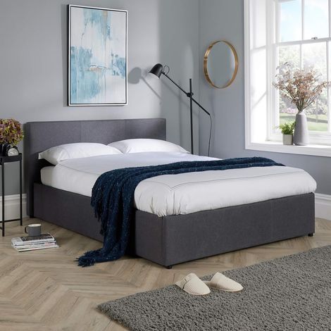 Ottoman End Lift Storage Bed Small Double Hopsack Fabric Bed Frame Furniture (1/5)