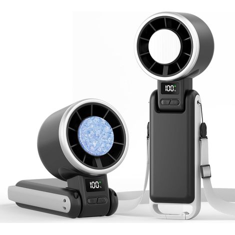 Mini 3-In-1 Tragbarer Ventilator Mit Kühlung, Turbo, Wiederaufladbar, 5 Geschwindigkeiten, Tisch- Und Halsventilator, Leise, Schwarz (1/5)