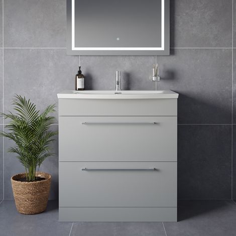 Napoli 390 Gloss Grey Pearl 800mm 2 Drawer Vanity Unit with Arc Basin - 800mm - Chrome 480mm Handle