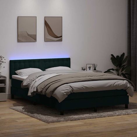 Sommier à lattes de lit et matelas et LED vert foncé 160x220cm velours