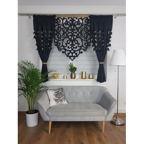 Ensemble décoratif avec panneau ajouré et rideaux - noir (1/5)