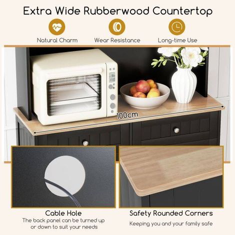 Meuble de cuisine pour poubelle 45 L avec 2 tiroirs et étagères réglables, buffet - noir (1/5)