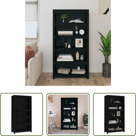 Étagère en bois - Bibliothèque Noir 80x35x154 cm Bois de pin massif (1/5)