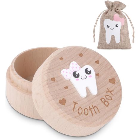 Boîte à Dents de Lait en Bois, Boîte de Rangement de Dents Sculptées en 3D, Boîte de Rangement de Dents en Bois, Cadeaux D'anniversaire pour Fille pour Commémorer Votre Première Dent (1/5)