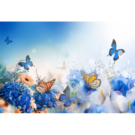 Papier peint panoramique - Fleurs Papillons - 130 cm x 88 cm (1/2)