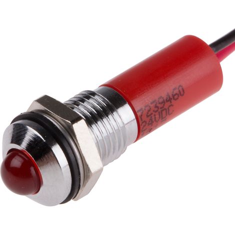 Voyant LED lumineux Rouge RS PRO, dia. 8mm, 24V c.c., IP67 ( Prix pour 1 ) (1/2)