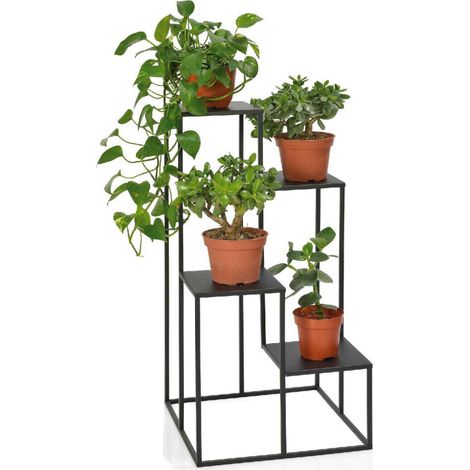 Support Pots Plantes Étagé en Métal Noir (1/3)