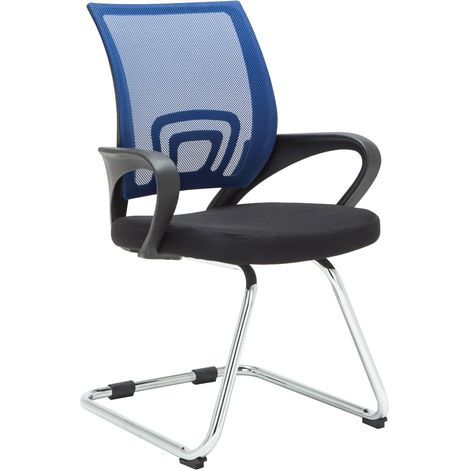 Chaise de bureau reception sans roulettes dossier en maille avec accoudoirs bleu BUR10501 (1/5)