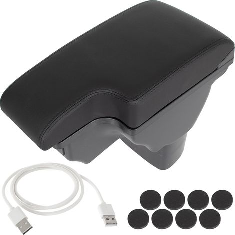 Reposabrazos para Nissan Juke 10-19 con compartimento de almacenamiento y puerto USB, cuero sintético negro + kit de montaje + cable (1/5)