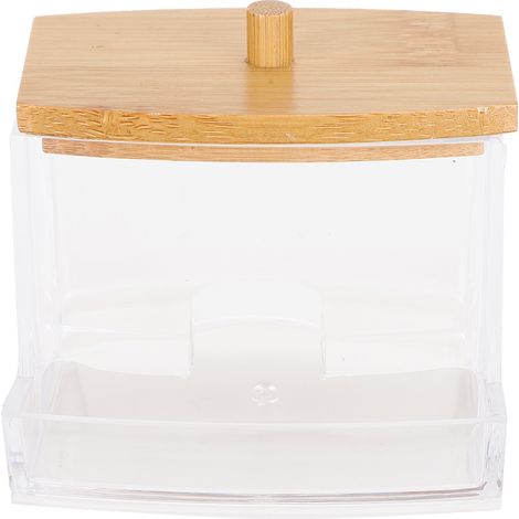 Boîte de rangement rectangulaire en bambou avec couvercle transparent pour cotons-tiges, cure-dents et épices (1/5)
