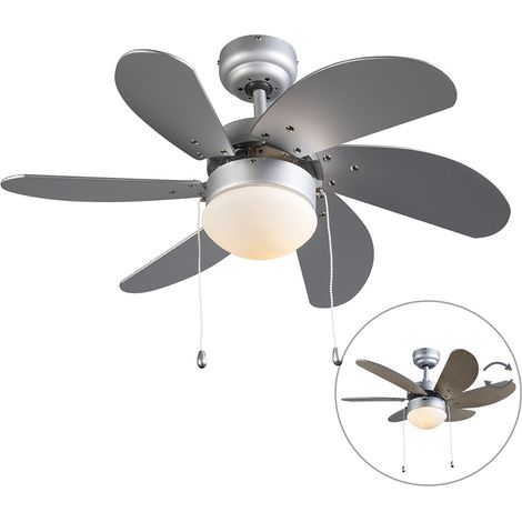 Ceiling Fan Steel with Wood Print 80cm with Pull Switch - Fresh