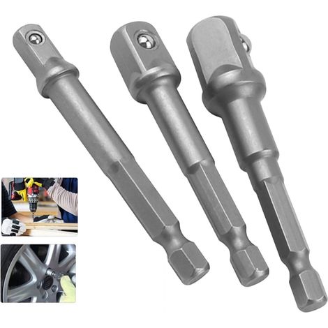 Verlängerte 3-teilige Verlängerungsstangen, Naturfarbe (1/2", 3/8", 1/4") Verbindungsstangenadapter für Druckluftschrauber mit Sechskantschaft (3-teilig, Naturfarbe) (1/5)
