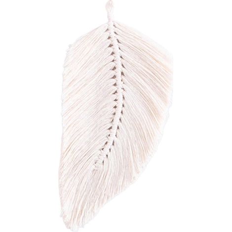 Suspension chic en macramé avec plumes, style bohème, tissée à la main, pour appartement-White