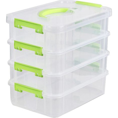 Boîte de rangement empilable, organisateur de blocs de jouets de bureau avec couvercle pour chambre à coucher, vert (1/5)