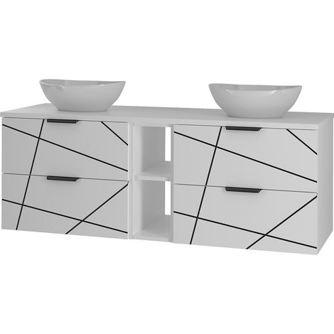 Doppelwaschtisch 140cm Teren mit 4 Schubladen, Weiß (1/5)