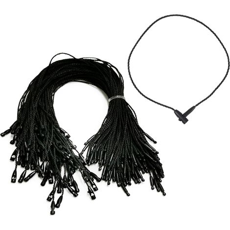 Cordes pour Étiquettes, 200 Ficelle de Vêtement Noir, Sécurité Attaches à Crochet, Nylon Vêtements Étiquettes de Magasin, Fixation Boucle Cordon (1/5)