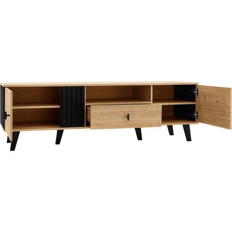 Ensemble meuble salon 3 pièces en bois et noir avec LED – table basse, meuble TV 170 cm et buffet – design moderne avec nombreux rangements (1/5)