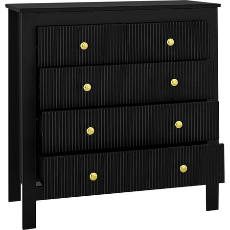 Schwarze Kommode mit 5 Schubladen und goldenen Griffen aus Spanplatte (1/5)