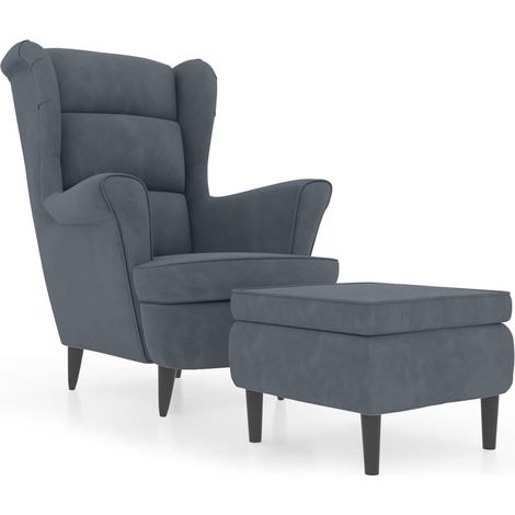 Maison Exclusive - Ohrensessel mit Hocker Dunkelgrau Samt (1/5)