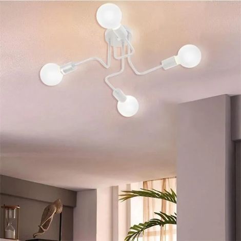 U-Do 4 Têtes Plafonnier Industriel en Métal Blanc style Moderne pour Salon Cuisine Bureau (1/4)