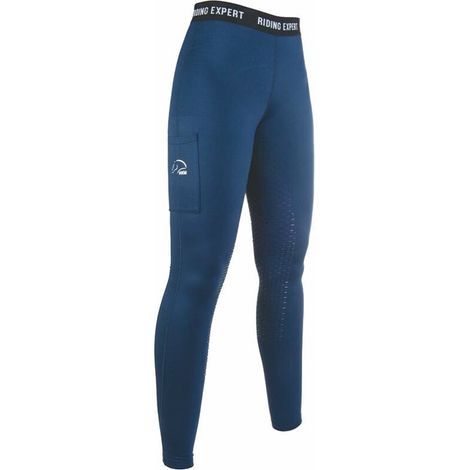 Pantalone leggings da equitazione e bambina donna con grip totale modello Graz: 7/9 anni, bluscuro/neon corallo 4268 (1/4)