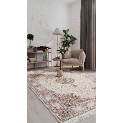 Tapis persan Baran  - 150x100cm, Rectangular - 100% Acrylique - Tissé - Crème