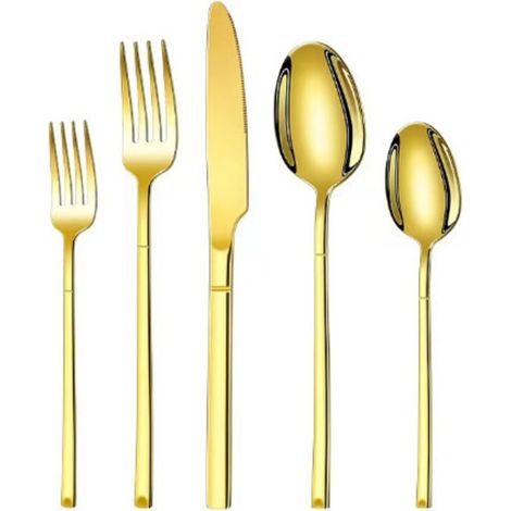 5-teiliges Besteckset – Besteckset – Vergoldetes Besteckset – Messer, Gabel und Löffel – Edelstahl 304