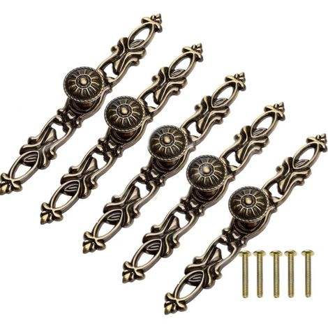 JSSEVN-Lot de 5 poignées de porte rétro en métal, boutons de placard, griffes de meuble, en laiton bronze, tireur pour placard, 152 mm, laiton antique