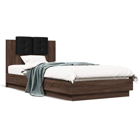 Cama con cabecero madera de ingeniería marrón roble 90x200 cm vidaXL (1/5)