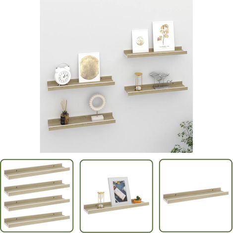 The Living Store Étagères murales 4 pcs blanc et chêne sonoma 40x9x3 cm - Étagères Murales - Étagères Déco - Rangement Mural - Décoration Murale - Meubles Muraux