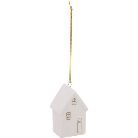 Set di 2 decorazioni da appendere all'albero di natale con motivi di albero e casetta, in ceramica bianca, 6 cm - Feeric lights & christmas (1/5)