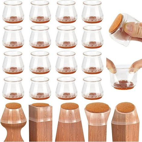 20 coussinets silicone protecteurs de pieds de chaise, embouts caoutchouc pour sols durs, housses transparentes pour pieds de meubles, protection parquet, taille M, lot de 20 (1/5)