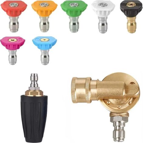 Hidrolavadora de alta presión de 4000 PSI, boquilla turbo giratoria, boquilla de conexión rápida, boquilla de unión de 1/4" (7 colores), boquilla de núcleo cerámico ajustable de 7 velocidades (1/5)