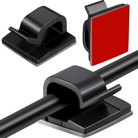 60 clip adesive per cavi, supporto per la gestione dei cavi, organizer per fili elettrici, clip in plastica per fissare i cavi, colore nero (1/4)