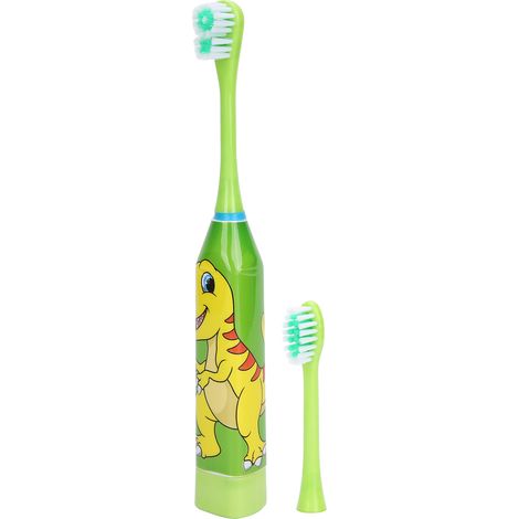 Brosse à dents électrique enfant motif dessin animé adorable, nettoyage dentaire doux, soin bucco-dentaire, vert clair, brosse rotative pour petits. (1/5)