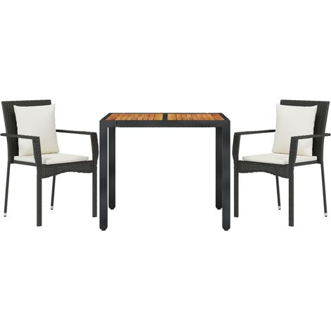Set da pranzo da giardino mobili da esterno con cuscini 3 pezzi nero 020014143