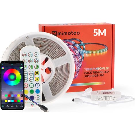 Ruban LED RGB, IP65 imperméable, 5 mètres avec adhésif, télécommande et adaptateur de courant, puce 5050, Multicolore, Dimmable en intensité et contrôle musical App, LM2404 (1/5)