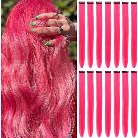 16 mèches colorées à clip, 22 pouces, mèches lumineuses droites et longues, résistantes à la chaleur, accessoires capillaires synthétiques pour enfants, filles, femmes, décoration de fête (16 mèches - (1/5)