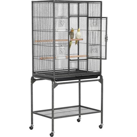 Homevive Jaula para Pájaroas Jaula Grande con Soporte Pie Jaula para Loros Mascota Jaula con Ruedas 136 cm Negro (1/4)