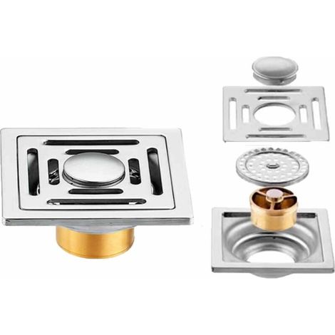 Desagüe de ducha cuadrado de 8,6 cm (3,39 pulgadas) con tapa de filtro extraíble, desagüe de latón antiobstrucción, desagüe empotrado para instalación de azulejos, adecuado para baños, cocinas, garaje