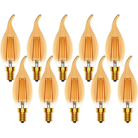 E14 Ampoule Flamme,4W Ampoules Bougie Vintage,C35 Forme de Bougie,Non Dimmable,2700K Blanc Chaud Filament LED,400LM équivalent 40W,Ambre pour décoration,10 Pièces [Classe énergétique E] (1/5)