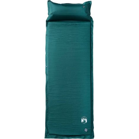 Matelas de camping autogonflant avec oreiller 1 personne vert