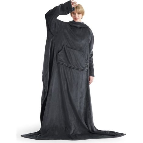 Bardusch-Plaid à Manche Adulte - Couverture à Capuche Polaire avec Poches - Pour Femme et Homme - Couverture TV Canapé 170200CM, Anthracite (1/5)