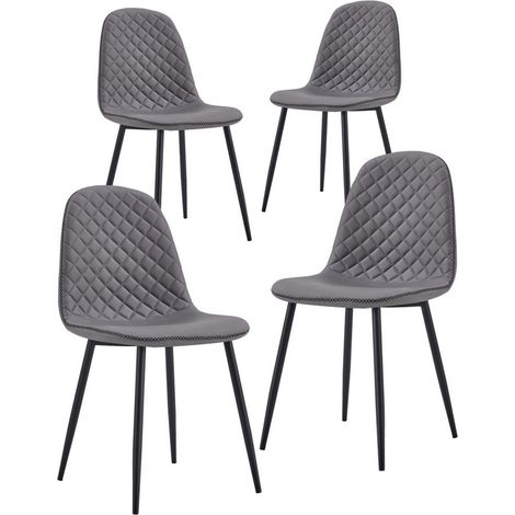 Set da 4 Sedie Design Bella Imbottite in Ecopelle Trapuntata con Gambe in Metallo Nere Grigia (1/5)