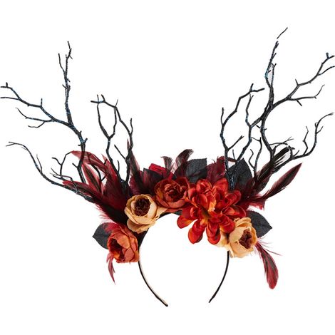 Serre-tête branches d'arbre, serre-tête bois de renne de Noël, accessoire de cheveux gothique avec fleurs et plumes pour Halloween, accessoires de coiffure pour la photographie (1/5)