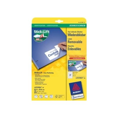 Avery L4737REV-25 etiqueta autoadhesiva Rectángulo redondeado Desmontable Blanco 810 pieza(s)
