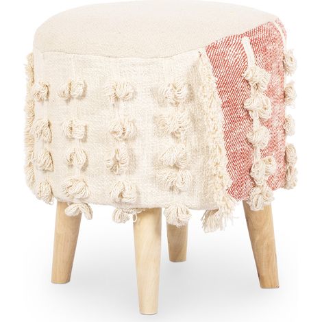Round Pouf Stool - Boho Bali Style - Batty Beige (1/5)