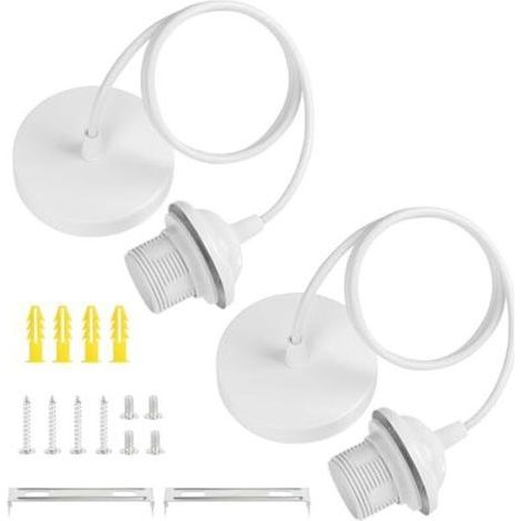 Set aus 2 weißen E27-Fassungen, Pendelleuchte mit Klemmring, E27-Pendelleuchtenfassung mit 90 cm verstellbarem Kabel für die Wohnzimmer- oder Esszimmerdecke. (1/5)