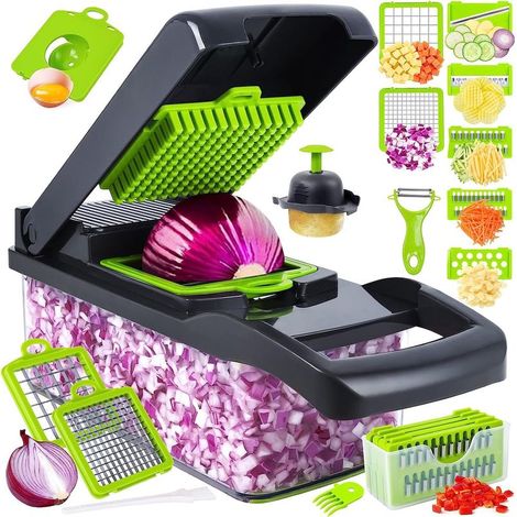 Multifunktionaler Gemüseschneider, 16-in-1 Küchenmandoline, Manueller Gemüseschneider, Professionelle Küchenmandoline, Gemüseschneider mit 7 verstellbaren Klingen, Gemüseschneider für Zwiebeln, Tomate (1/5)